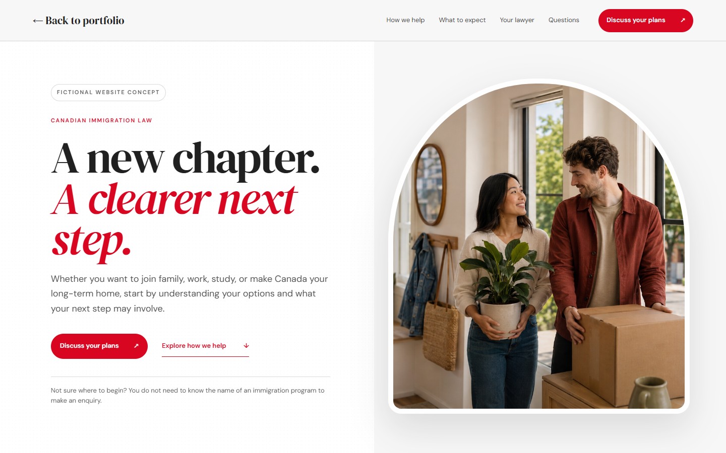 Hero layout of the fictional Maple and Harbour Immigration Law website concept