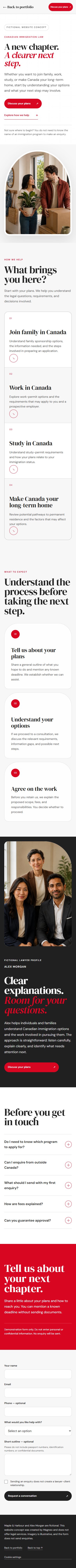 Mobile layout of the fictional immigration-law website concept